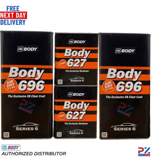2x HB BODY 696 AIR DRY CLEAR HS SR 2:1 CLEARCOAT WITH 627 FAST HARDENER 7.5L KIT